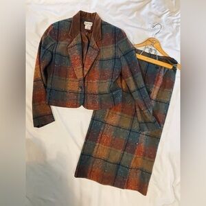 Vintage Plaid Women's Jacket & Skirt Set